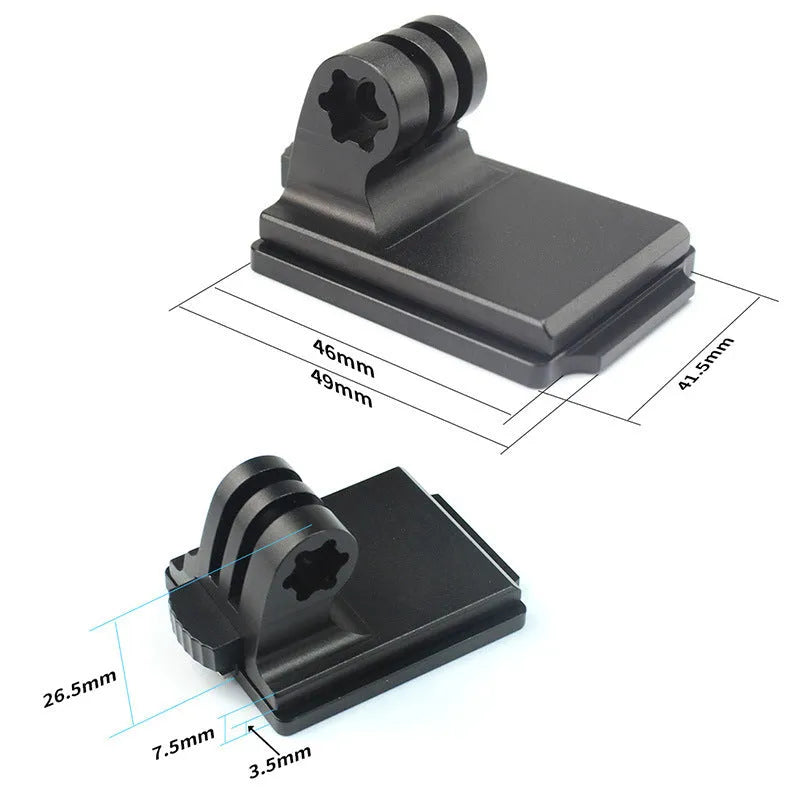 Black aluminium alloy and plastic GoPro helmet mount extension rod with quick-release bracket.
