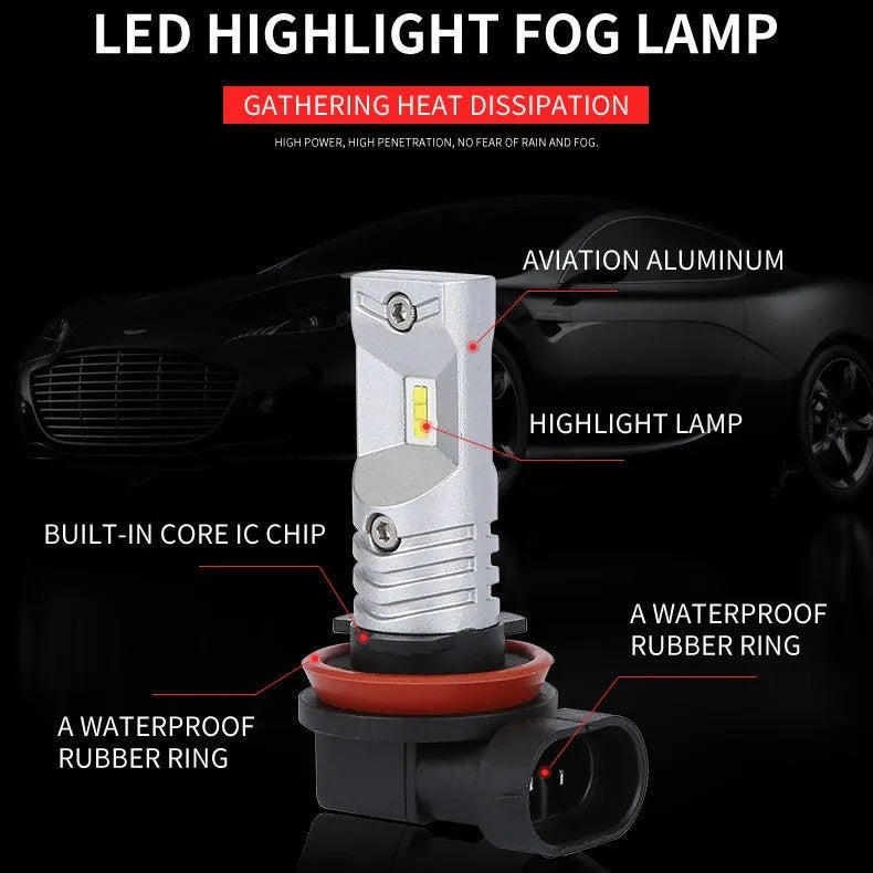 H11 H8 CSP LED front fog lamp headlight with aviation aluminium housing and white 6500K output