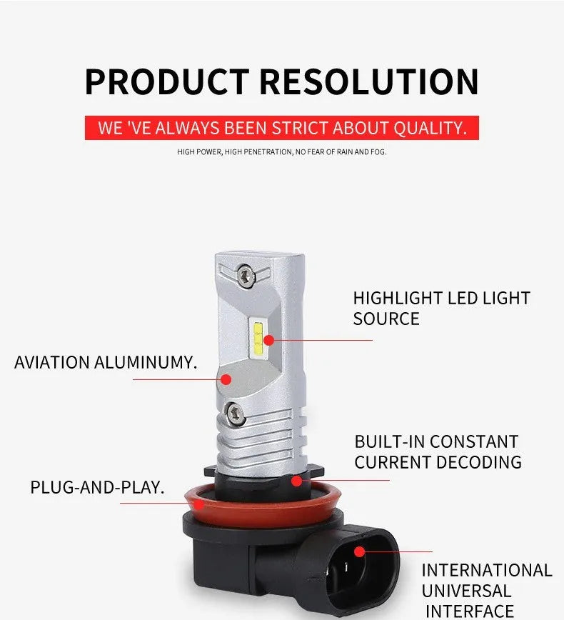 H11 H8 CSP LED front fog lamp headlight with aviation aluminium housing and white 6500K output