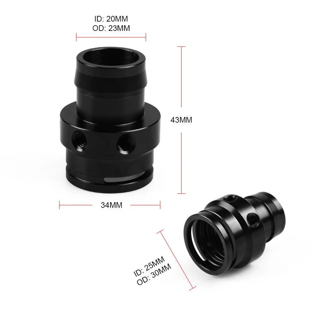 Second generation engine vacuum adapter tee in black and titanium colour options for automotive hose connections