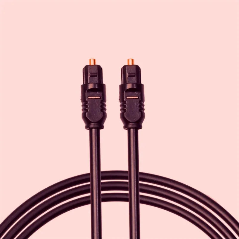 Black Toslink fibre optic audio cable with square 4mm connectors, 2 metres long