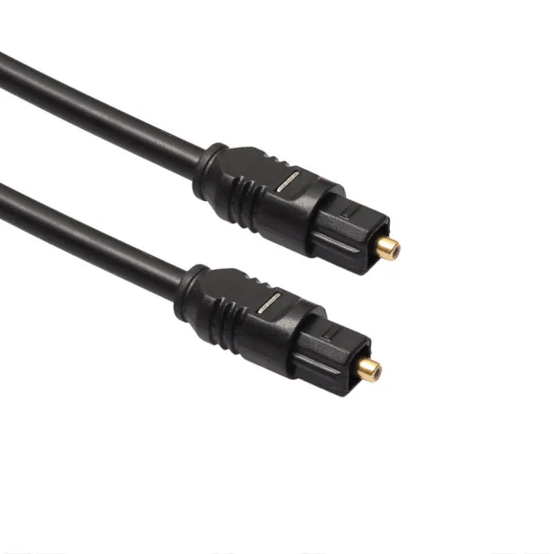 Black Toslink fibre optic audio cable with square 4mm connectors, 2 metres long