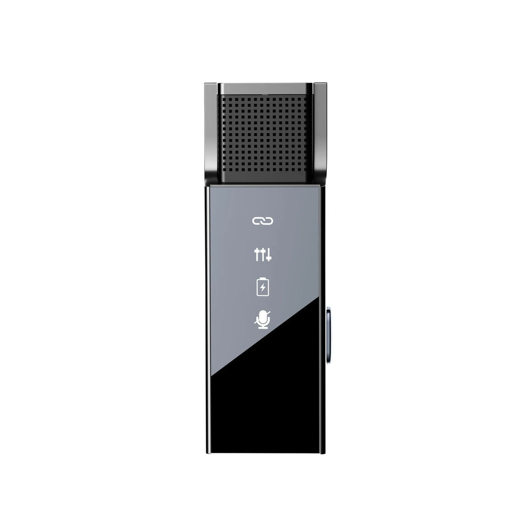 Wireless collar clip microphone set with charging bin, two transmitters, one receiver, black or yellow options, Type-C lighting universal interface.