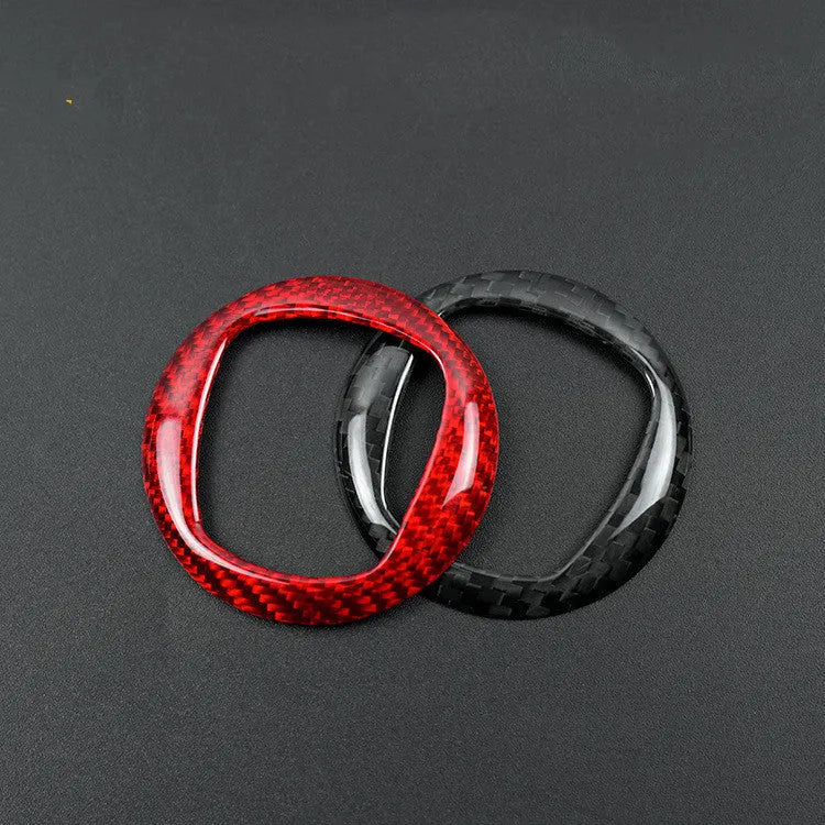 Carbon fibre decorative sticker frame for car steering wheel in black or red colour options