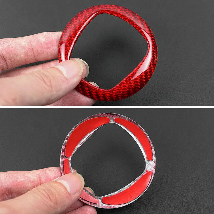 Carbon fibre decorative sticker frame for car steering wheel in black or red colour options