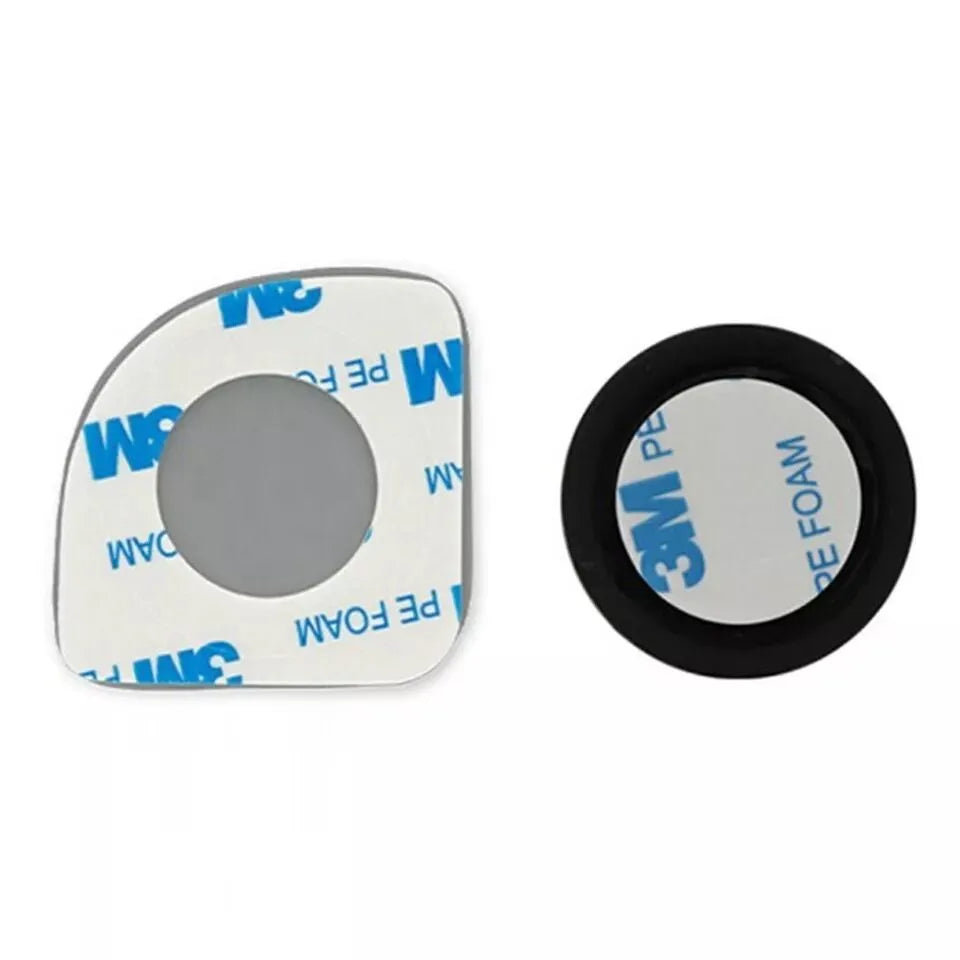 Pair of small circular fan-shaped white blind spot mirrors with 360-degree adjustable mount for cars