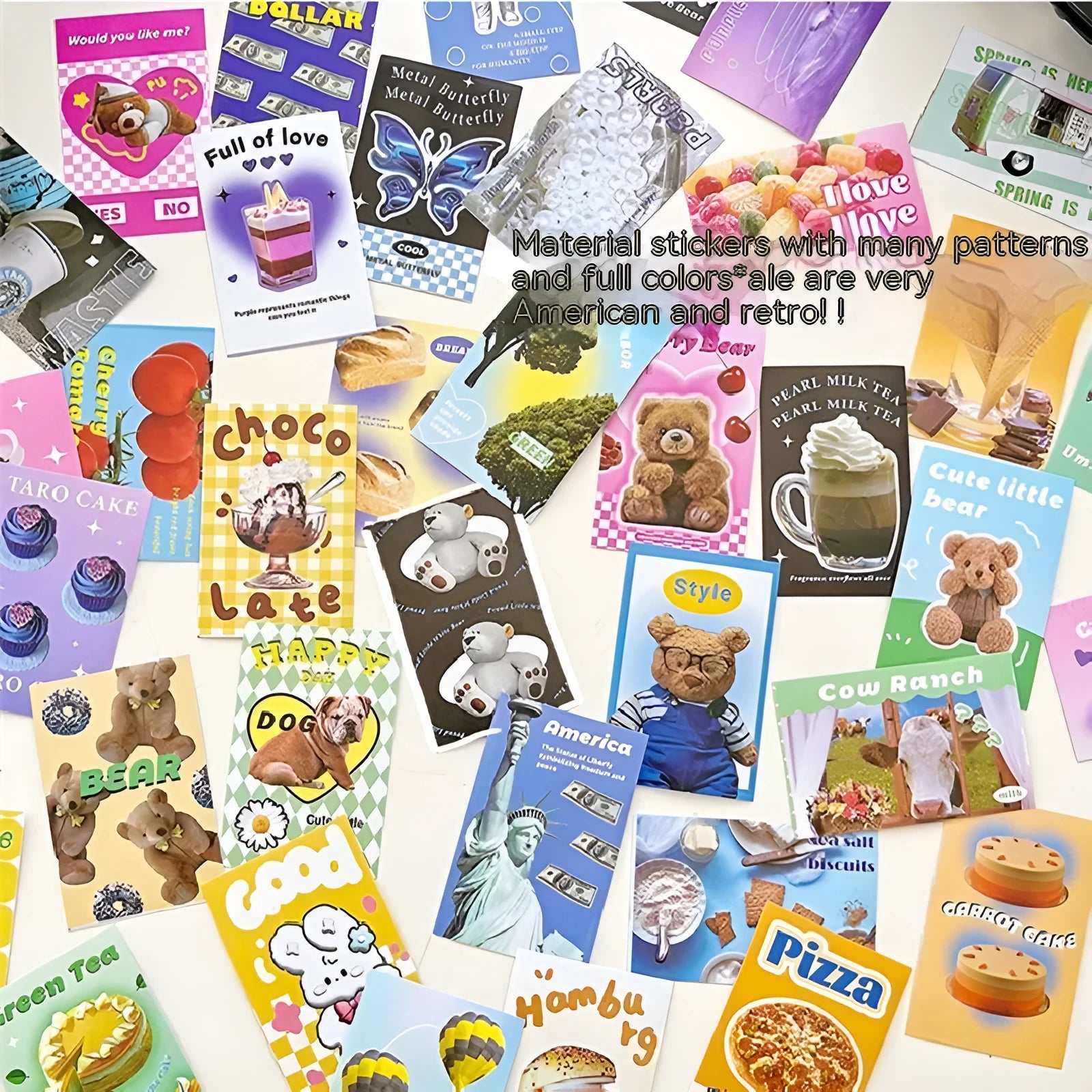 American retro cartoon mini sticker book with 50 sheets measuring 4x6cm in six colour options
