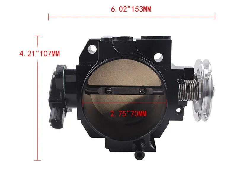 Aluminium throttle gate valve body for Honda K20A engine modification, 70mm diameter in black finish