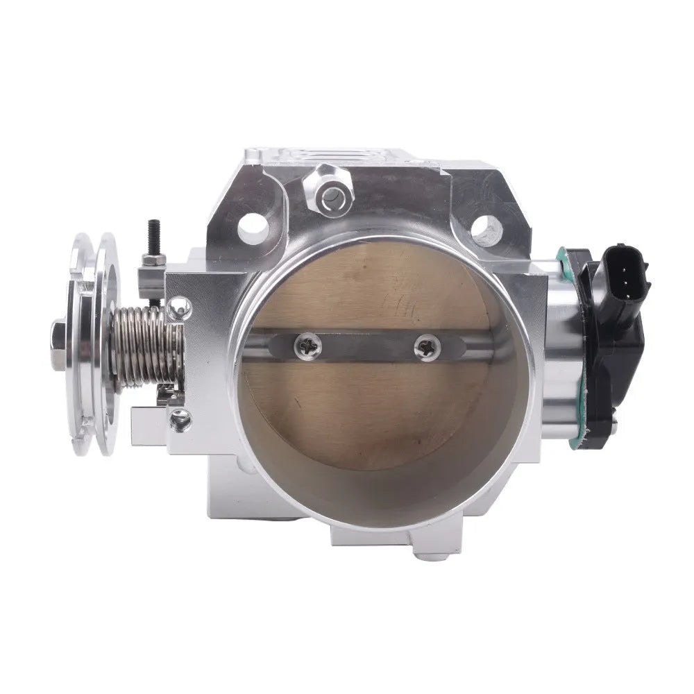 Aluminium throttle gate valve body for Honda K20A engine modification, 70mm diameter in black finish