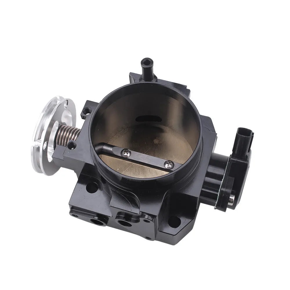 Aluminium throttle gate valve body for Honda K20A engine modification, 70mm diameter in black finish