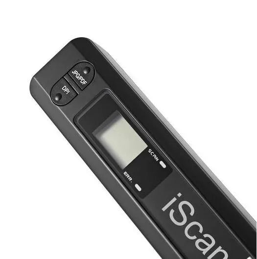 iScan portable handheld A4 document scanner in black with compact rectangular shape and LED indicator