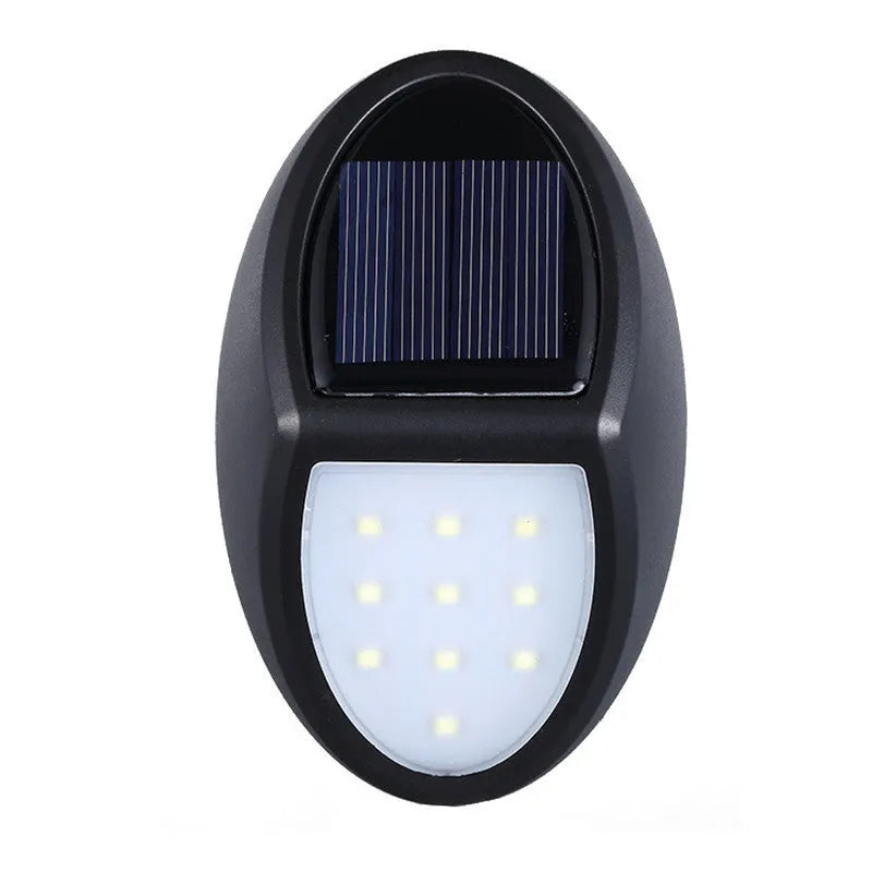 Black LED solar wall light with solar panel and automatic dusk-to-dawn sensor