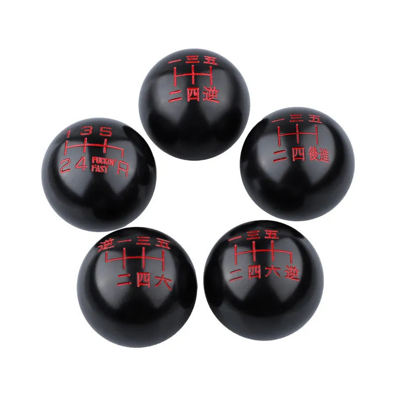 Aluminium alloy round car gear shift head for manual transmission, shown in multiple style finishes