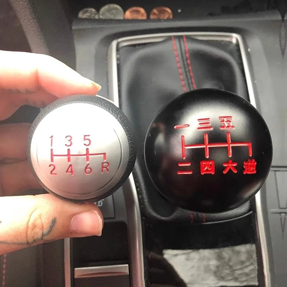 Aluminium alloy round car gear shift head for manual transmission, shown in multiple style finishes
