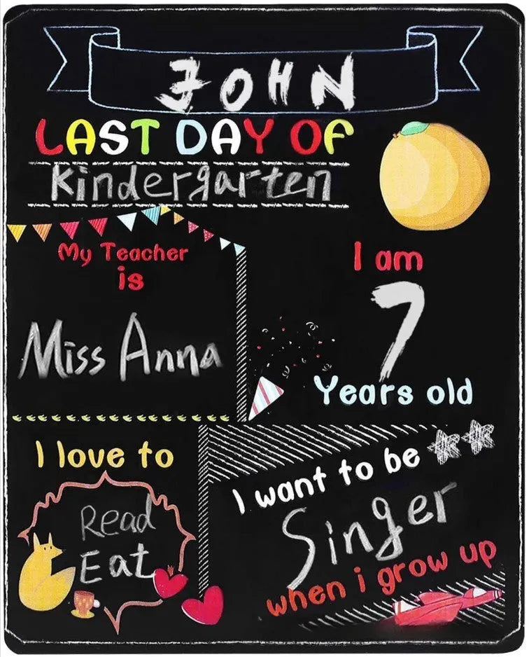 Black wooden First Day of School blackboard sign measuring 255mm by 300mm