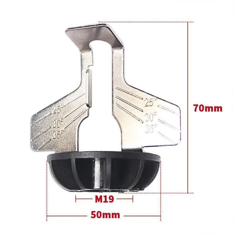 Silver metal electric chain grinding machine accessory with 100 teeth on a 20mm band saw blade.