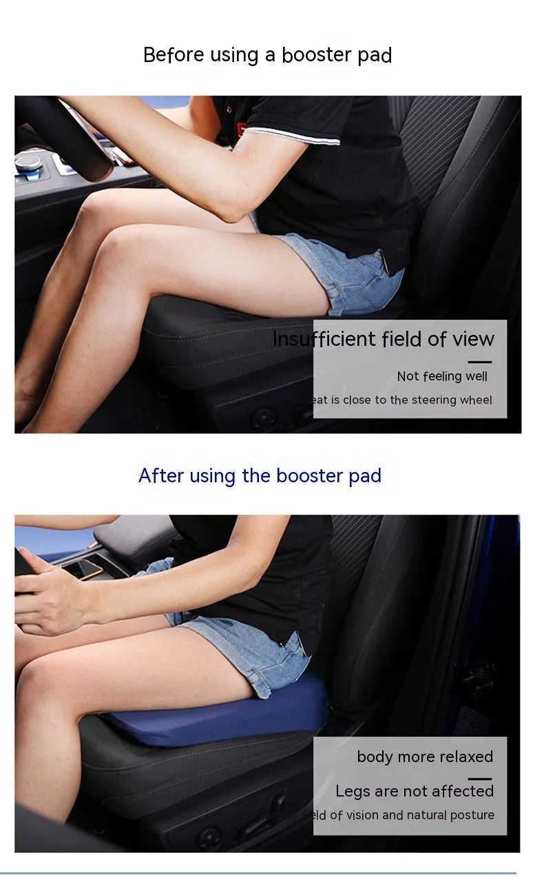 Black thick memory foam car seat cushion on a driver's seat