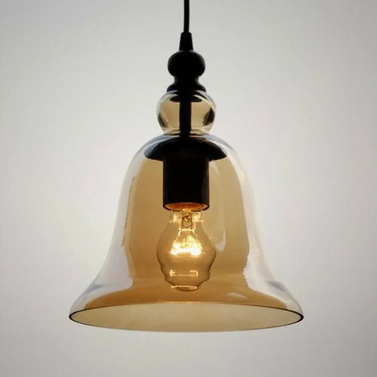 Bell glass pendant light 21cm diameter 25cm height E27 fitting transparent or amber