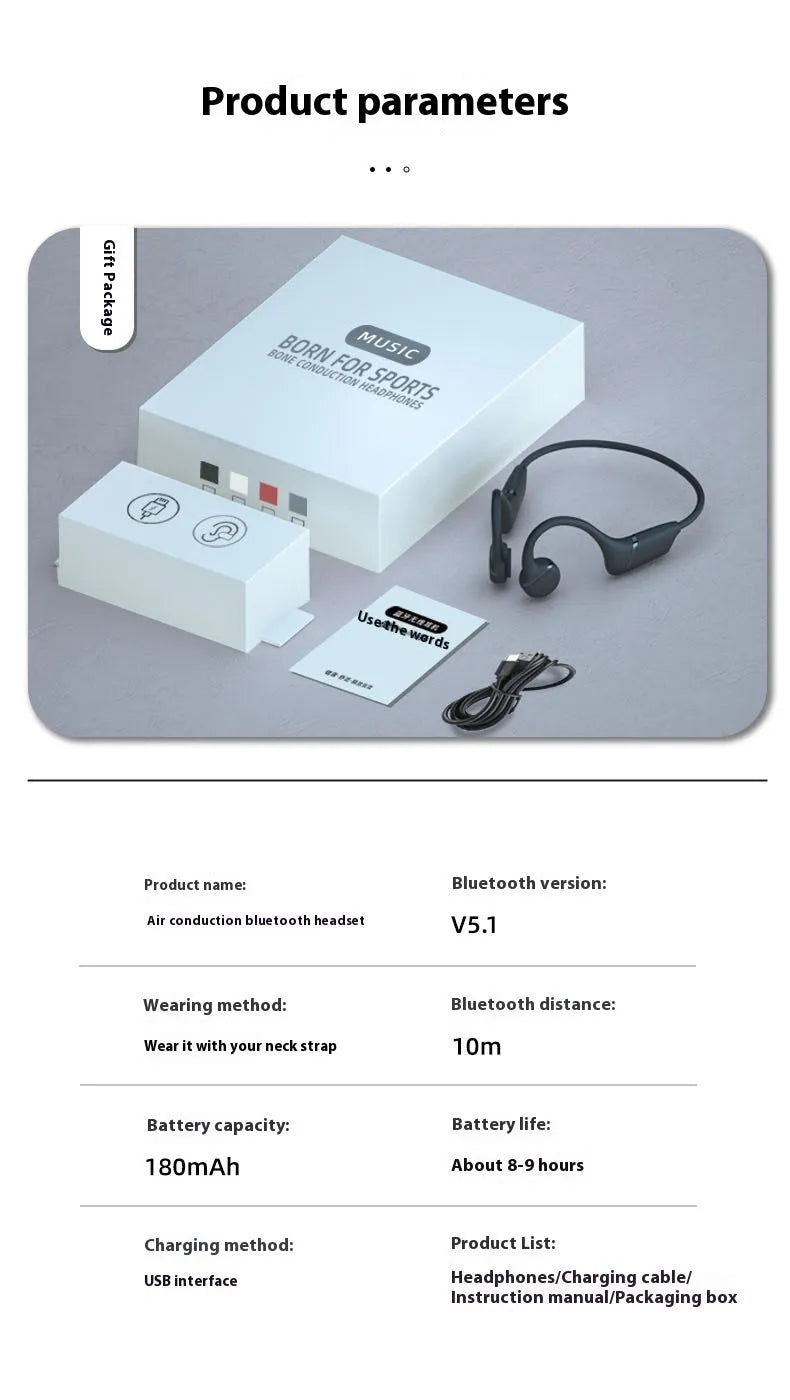 H12 open bone conduction wireless Bluetooth headset with ear hook, plastic build, white or black, shown for sports and calls