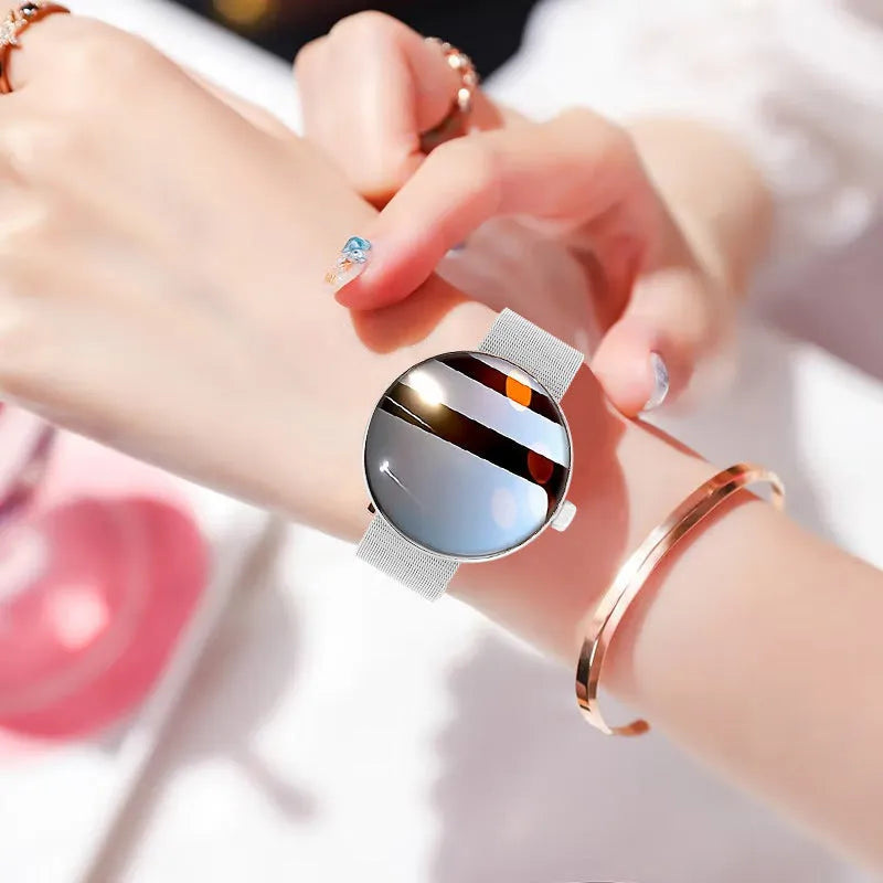 42mm circular smart watch for women with metal strap and colour touchscreen display
