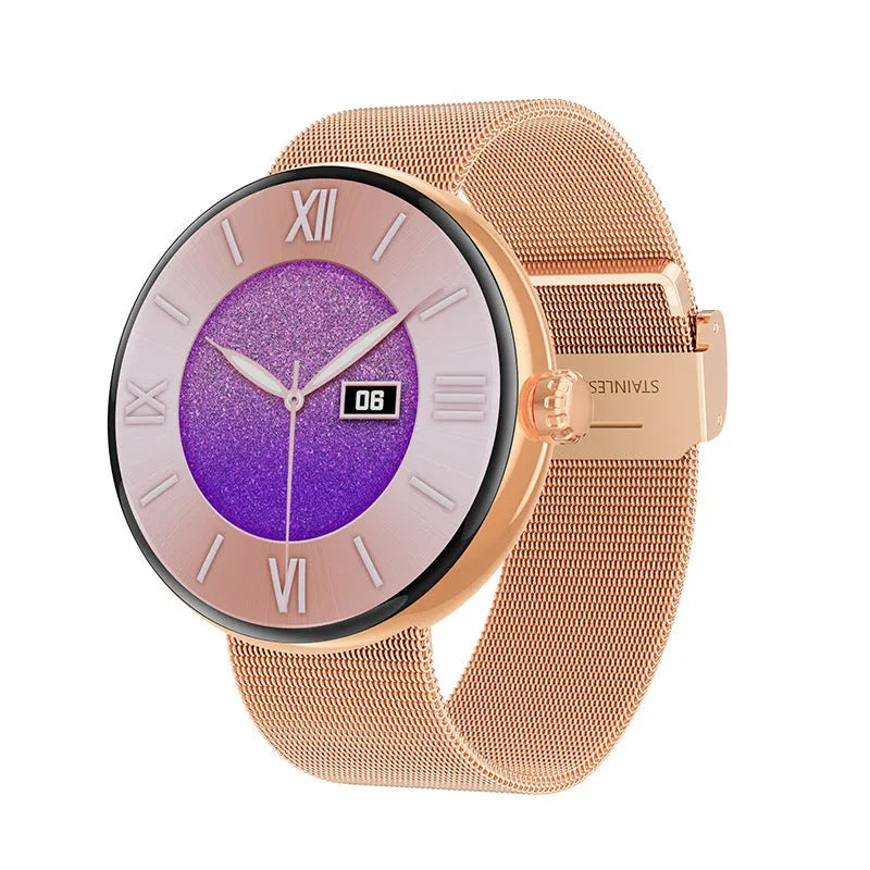 42mm circular smart watch for women with metal strap and colour touchscreen display