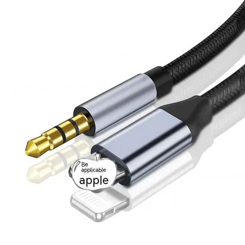 Black braided Lightning to 3.5mm male AUX audio adapter cable in 50cm, 100cm and 150cm lengths