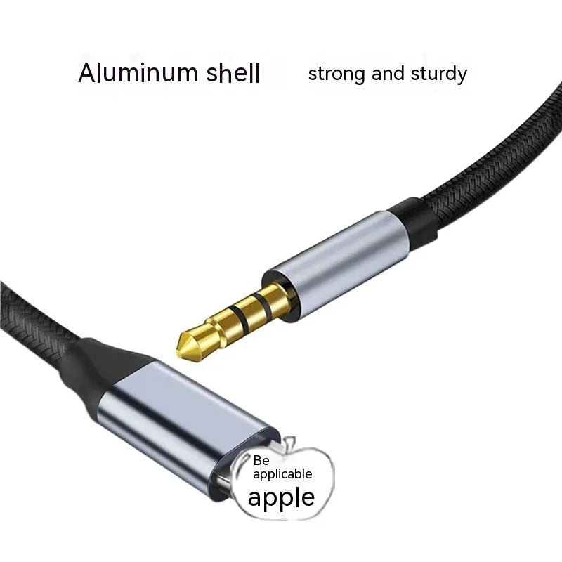 Black braided Lightning to 3.5mm male AUX audio adapter cable in 50cm, 100cm and 150cm lengths