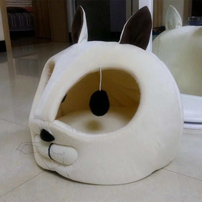 Cat bed in artificial short plush, 42 x 40 x 37 cm, available in beige white or dark grey