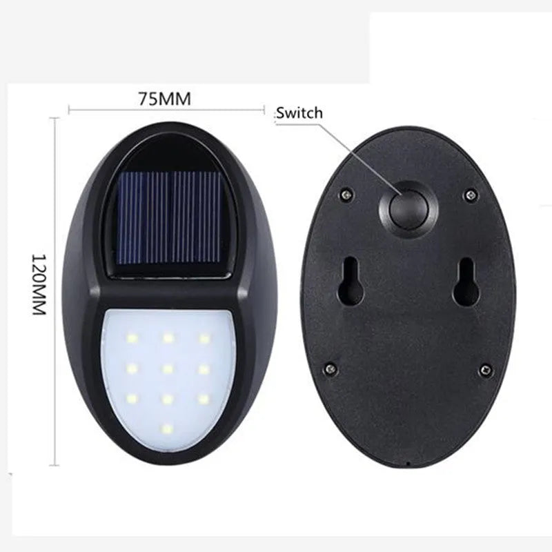 Black LED solar wall light with solar panel and automatic dusk-to-dawn sensor