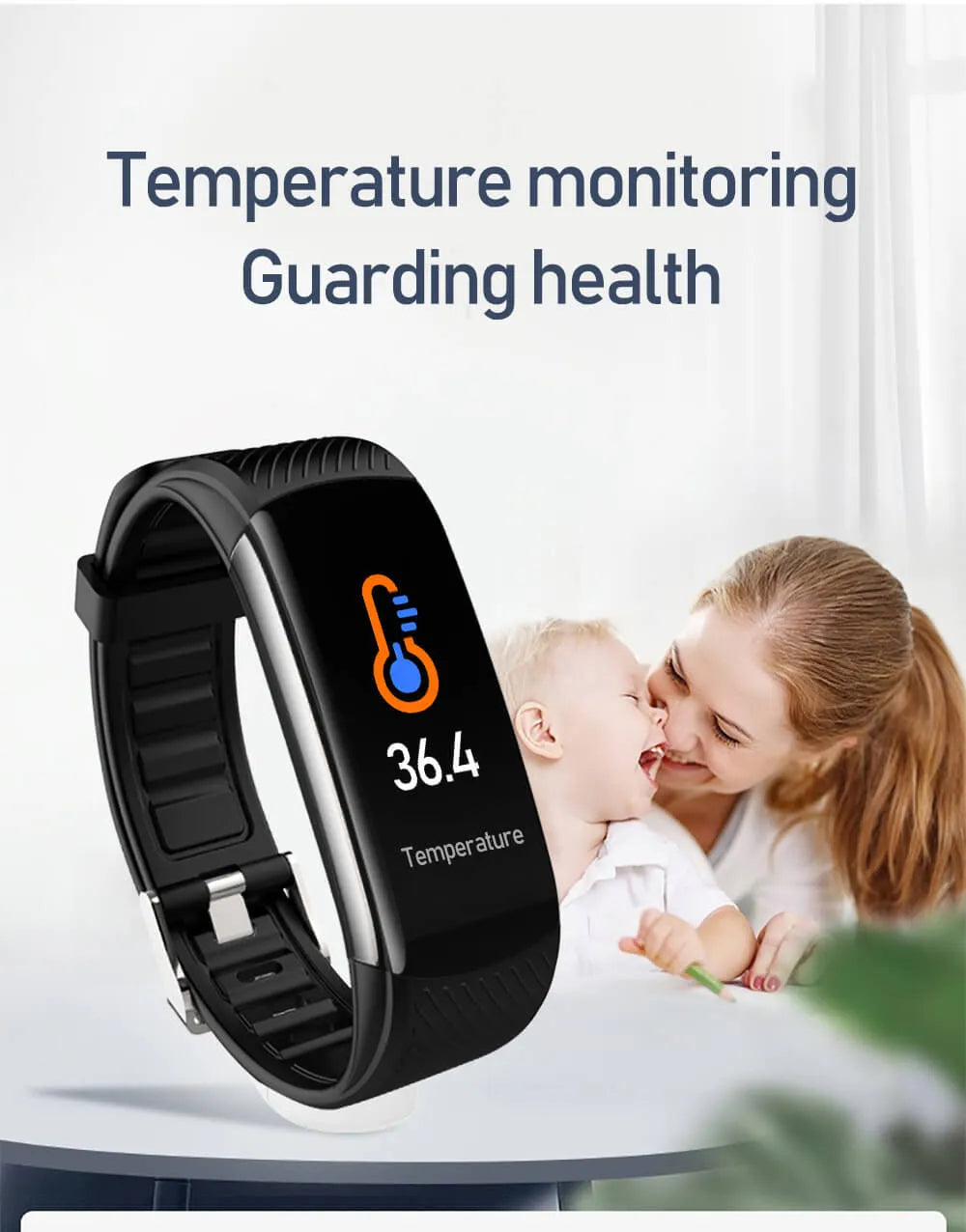 Smart Bluetooth electronic watch with 42x23mm digital display, 10mm plastic case and 10m waterproof rating