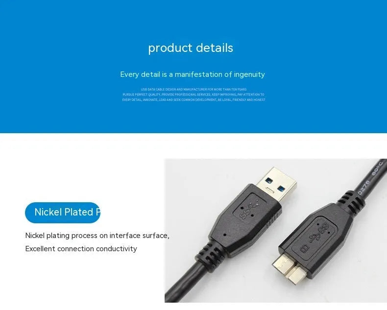 USB 3.0 data cable in blue or black, available in lengths from 30cm to 5m for mobile hard drives.