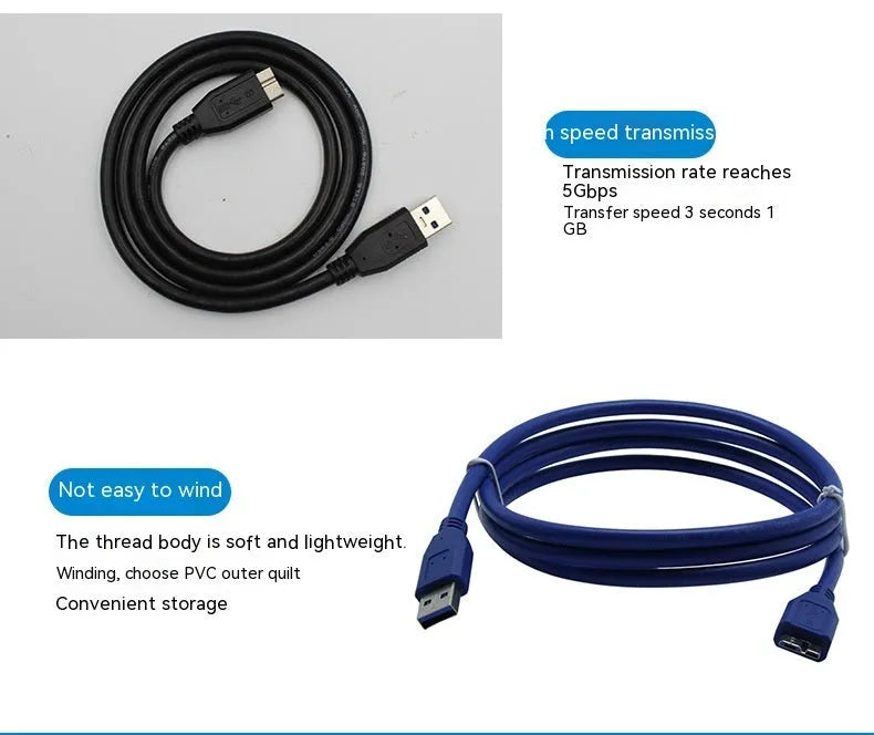 USB 3.0 data cable in blue or black, available in lengths from 30cm to 5m for mobile hard drives.