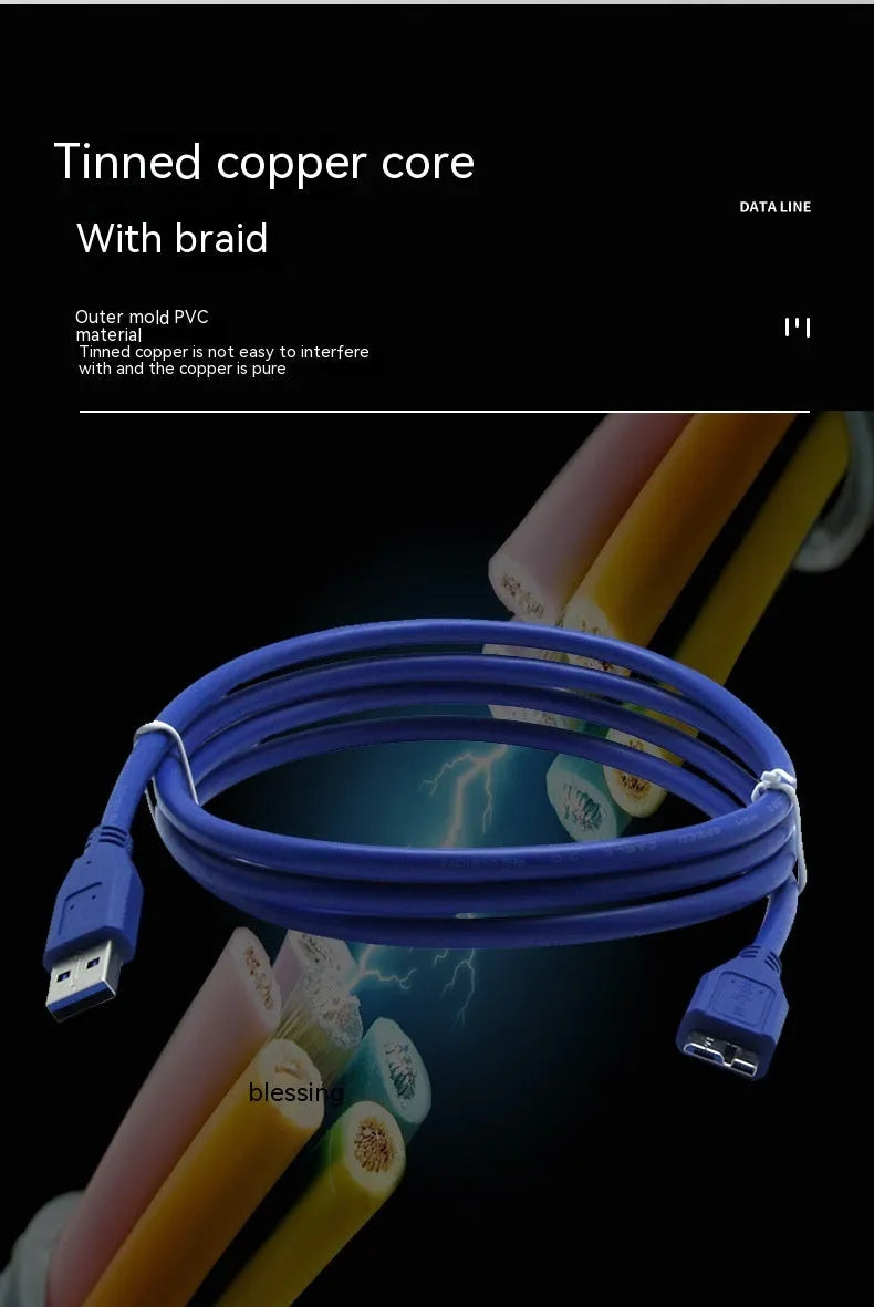USB 3.0 data cable in blue or black, available in lengths from 30cm to 5m for mobile hard drives.