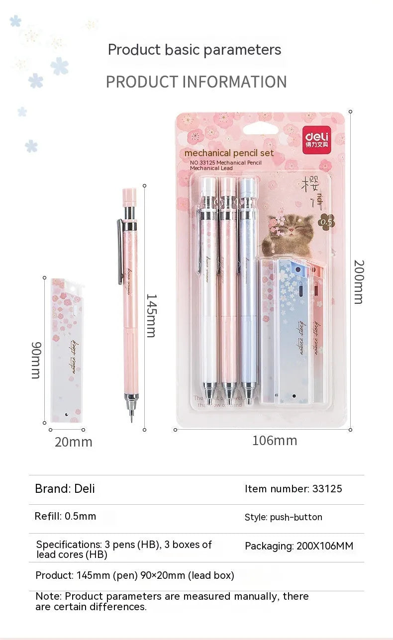 Three cartoon design 0.5mm automatic pencils with HB lead refills in mixed colours