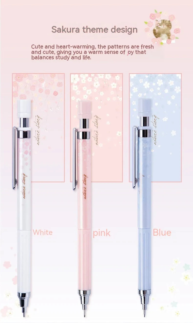 Three cartoon design 0.5mm automatic pencils with HB lead refills in mixed colours