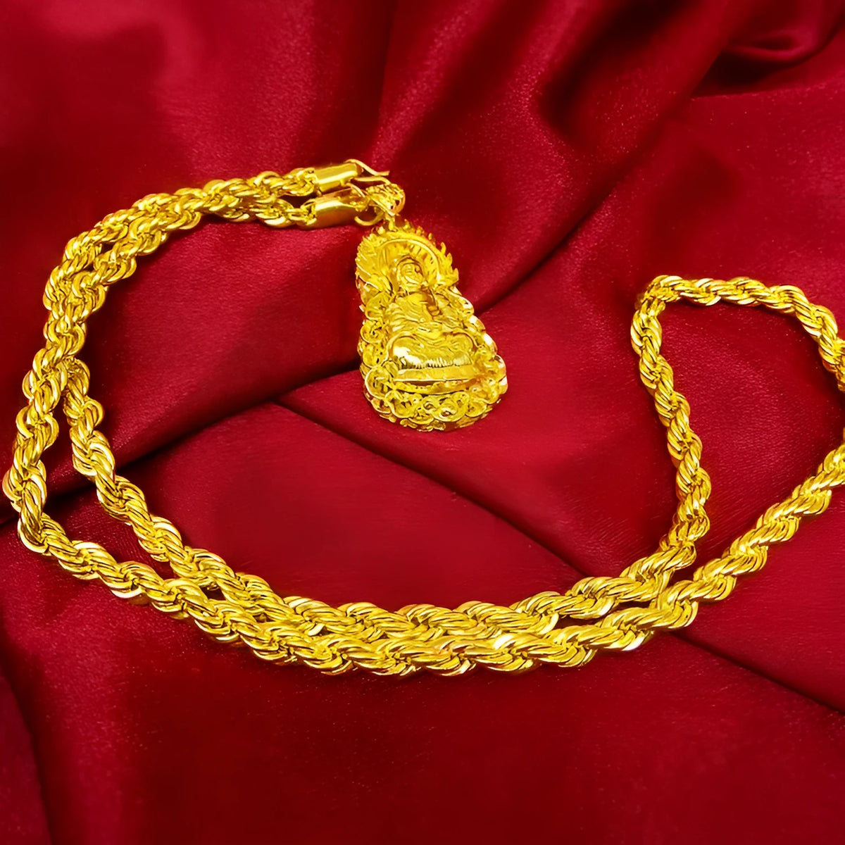 Hemp rope gold necklace with geometric copper pendant for men