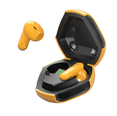 White plastic active noise reduction in-ear Bluetooth headset with touch controls and Type-C charging port