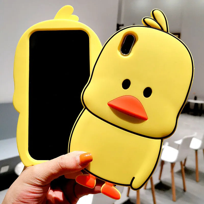 Green silicone iPhone case with a cartoon animal design on the back
