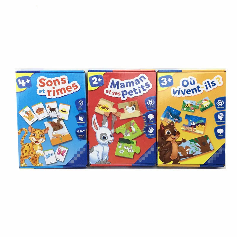 French language puzzle toy with 24 picture and word pieces for children aged 2+