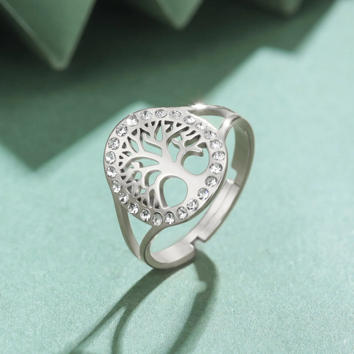 Stainless Steel Spot Drill Hollow Tree Open Ring for Women Men - Adjustable Nature-Inspired Finger Ring in Gold or Steel Colour Electroplated Finish Jewellery Gift