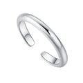 Sterling silver toe ring with adjustable open mouth, platinum electroplated finish, round geometric shape
