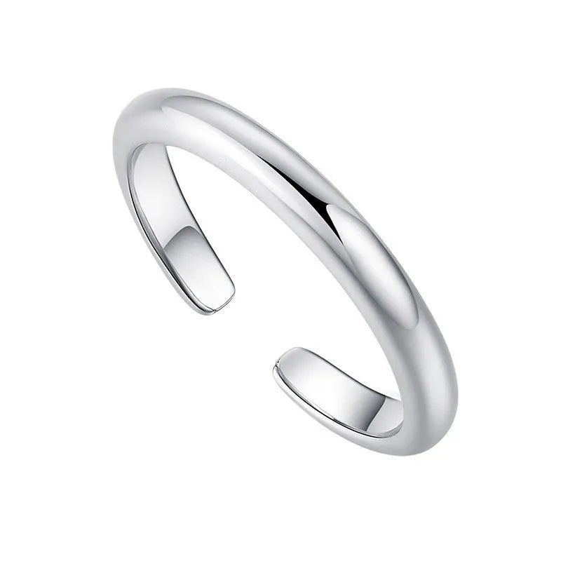 Sterling silver toe ring with adjustable open mouth, platinum electroplated finish, round geometric shape