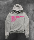 Black hooded sweater with white letter print graphic design on front