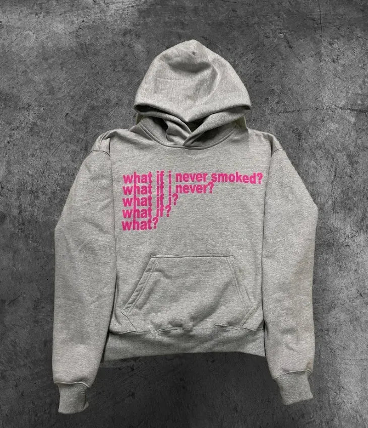 Black hooded sweater with white letter print graphic design on front