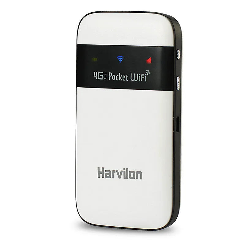 White 4G LTE wireless router with inline SIM card slot, 2300mAh battery and LED display