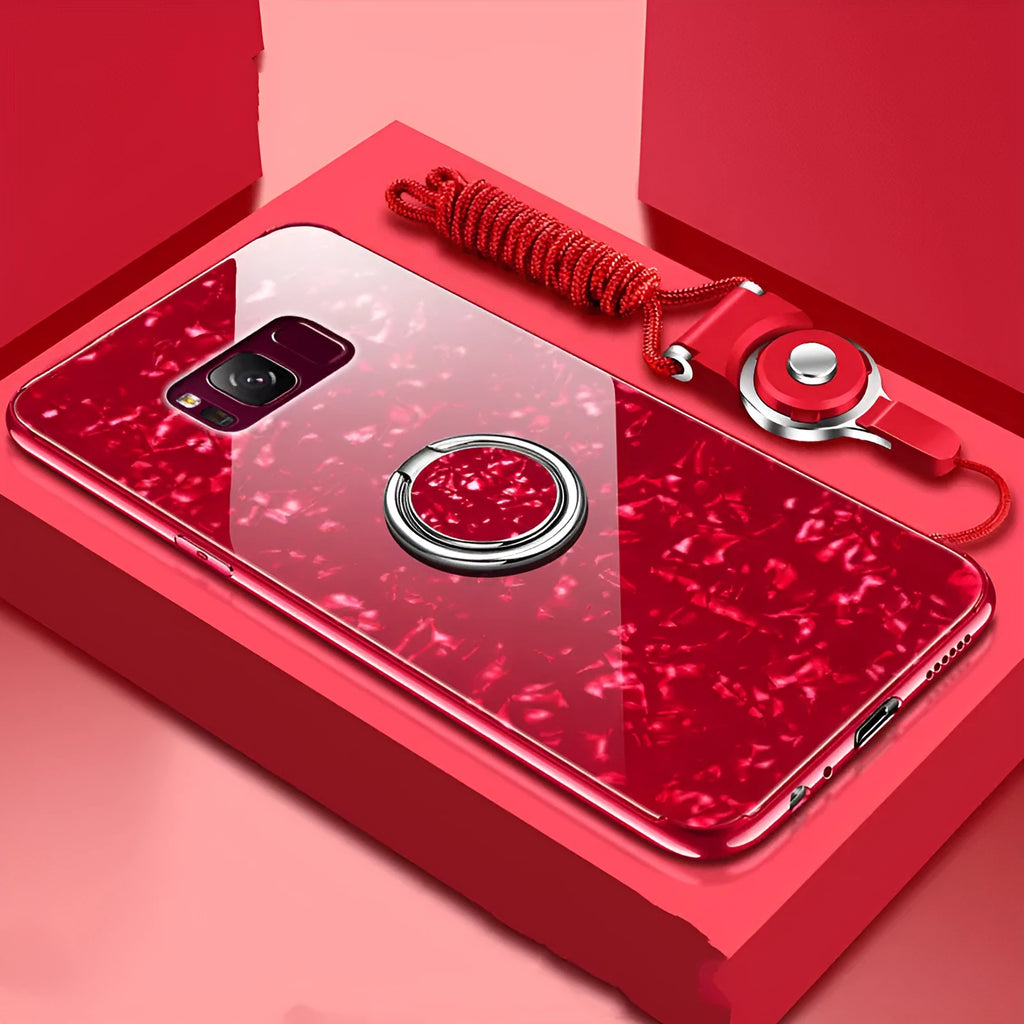 Tempered glass phone case for Samsung S8 and S9 in black, pink, red, and white colours