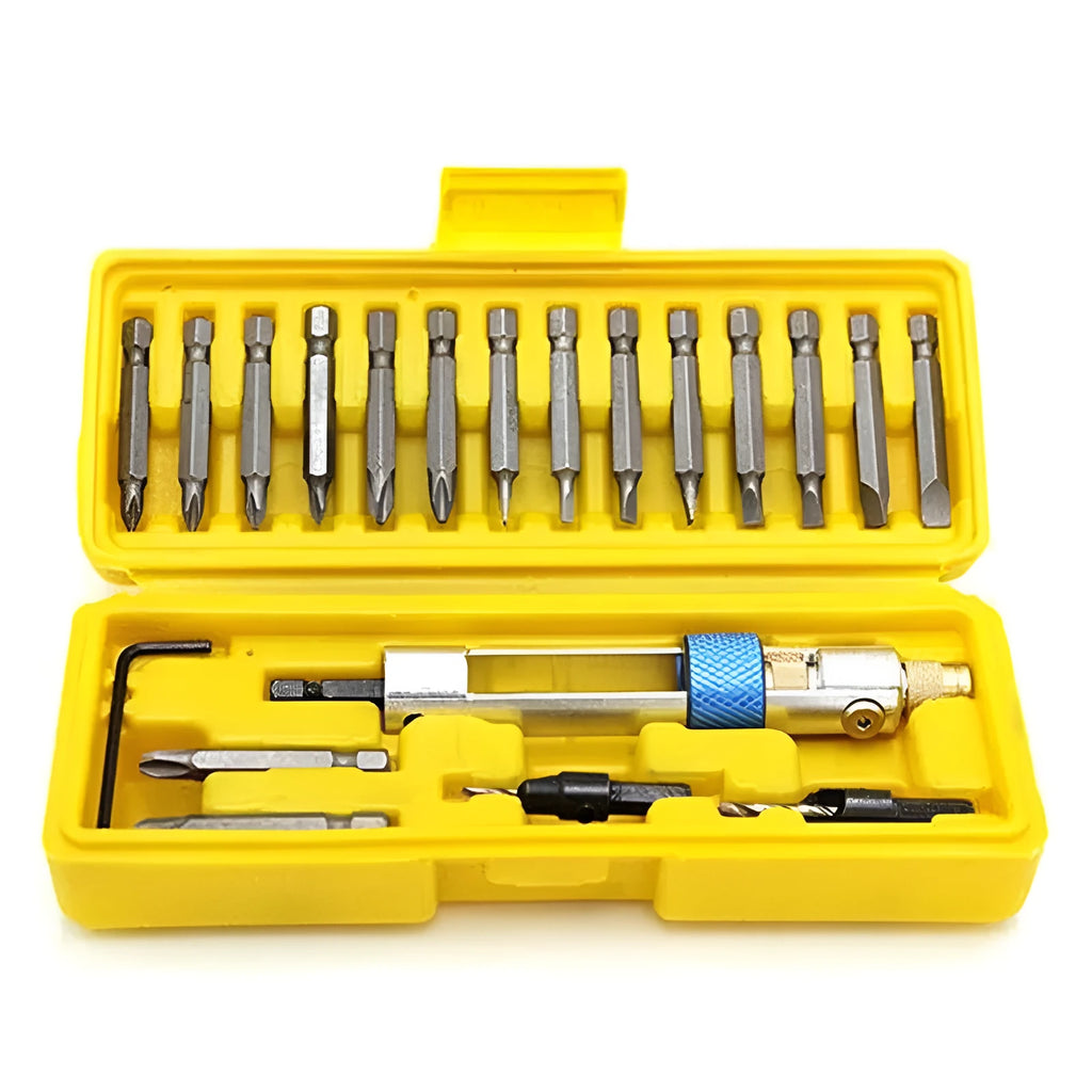 Half Time Drill attachment set with swivel head, Phillips bits, and flathead bits for power drill conversion