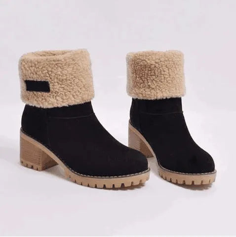 Miss Winter women snow boots in camel colour with low heel and plush lining
