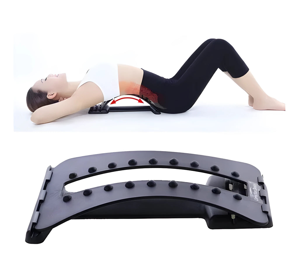 Portable back stretch massager with multi-level adjustment and spine-syncing design for daily stretching