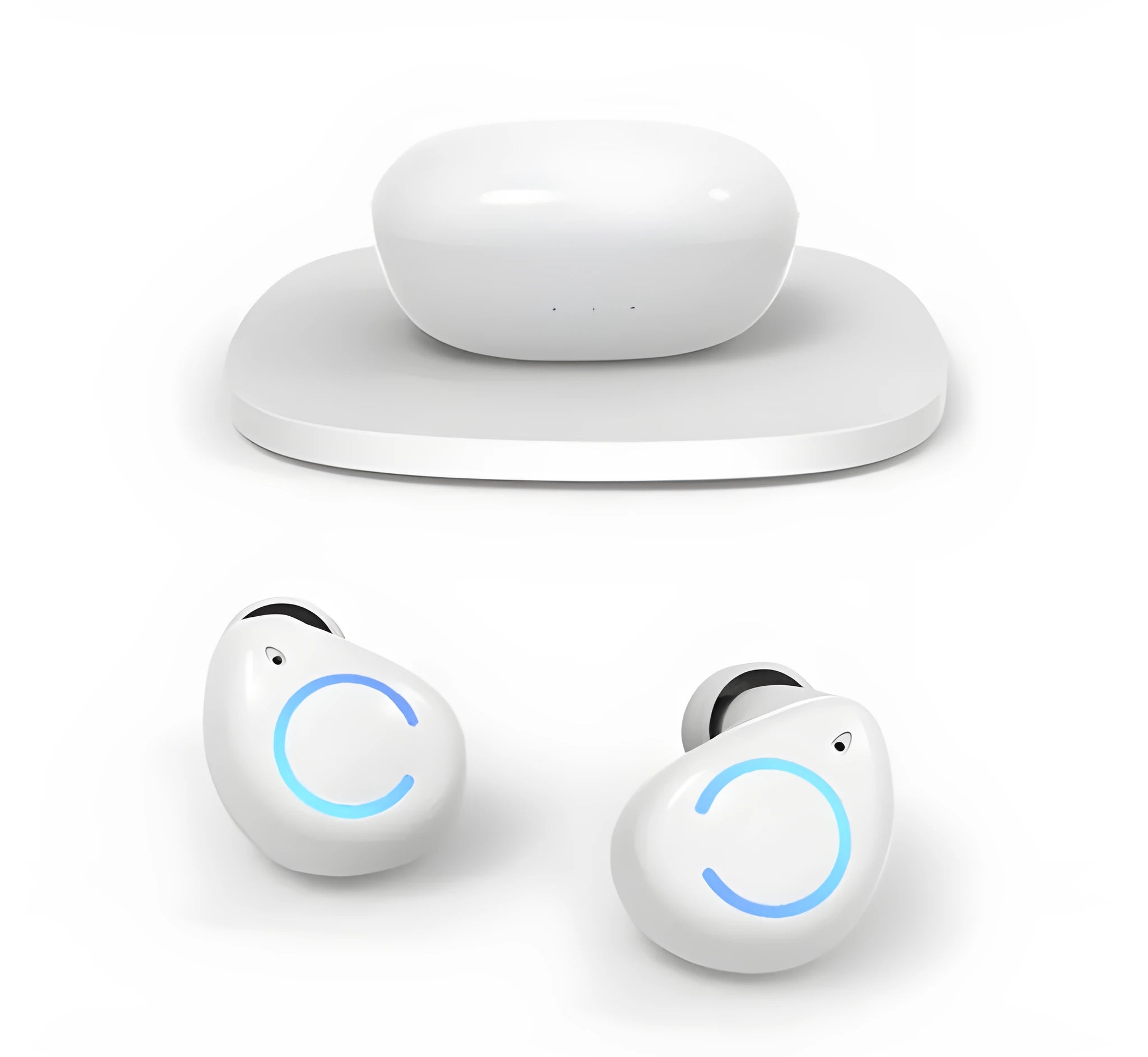 M18 true wireless in-ear headset in black or white colour with compact charging case.